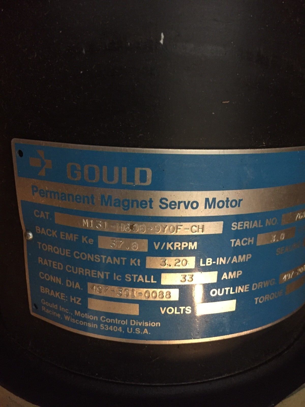 New Gould M131-H60b-9Y0f-Ch Permanent Magnet Servo Motor 33A,37.8 Torque,Ck