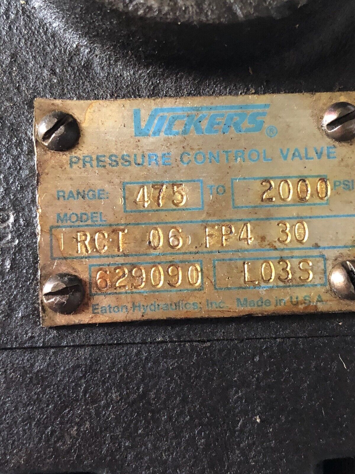 Vickers Rct-06-Fp4-30,Rct 06 Fp4 Hydraulic Pressure Control Valve 629090,L03s,Bx
