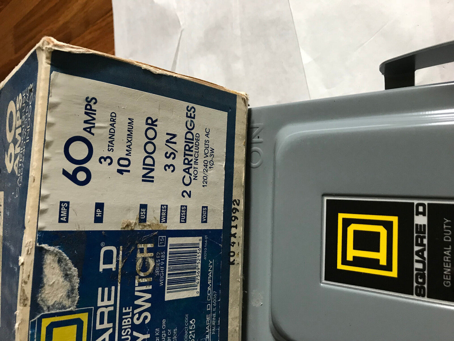 Square D K04x1992 Fusible Safety Switch 60 Amps General Duty 240V, 2Pole,1Ph,Ag