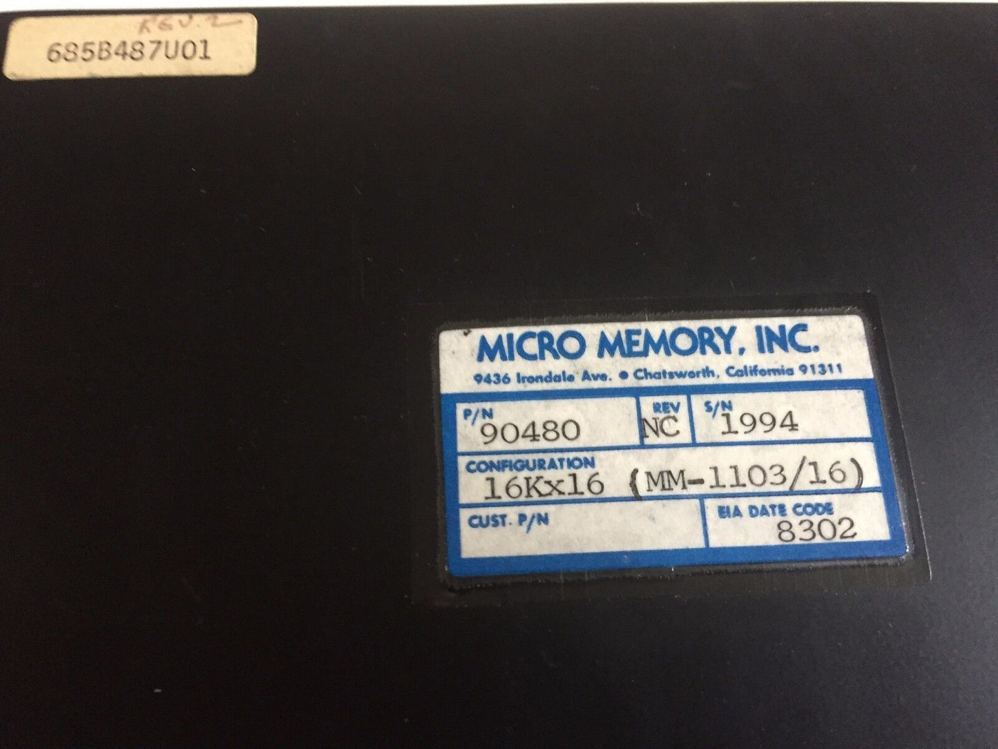 Micro Memory 90480 Memory Module Input 16K X 16 Configuration,Eq