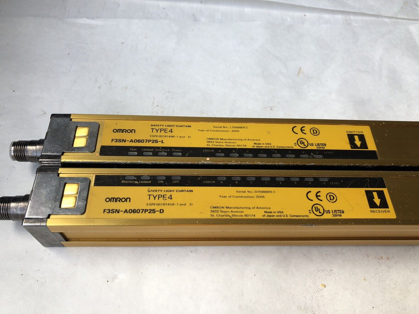 One Set Omron Safety Light Curtain F3sn-A0607p25-D,F3sn-A0607p25-L Type 4,En