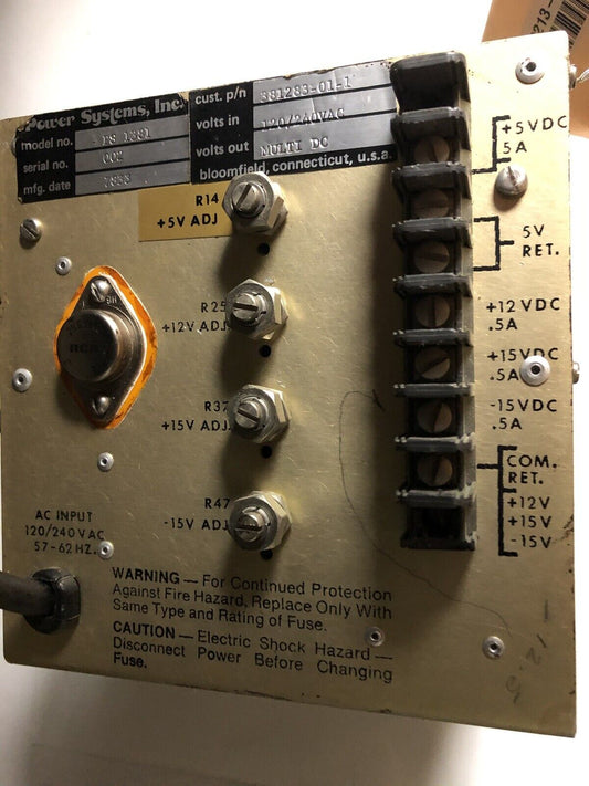 Power Systems Ps-1381 Multi-Dc Power Supply,120/240 Vac,Ps 1381,381283-01-1,Ex