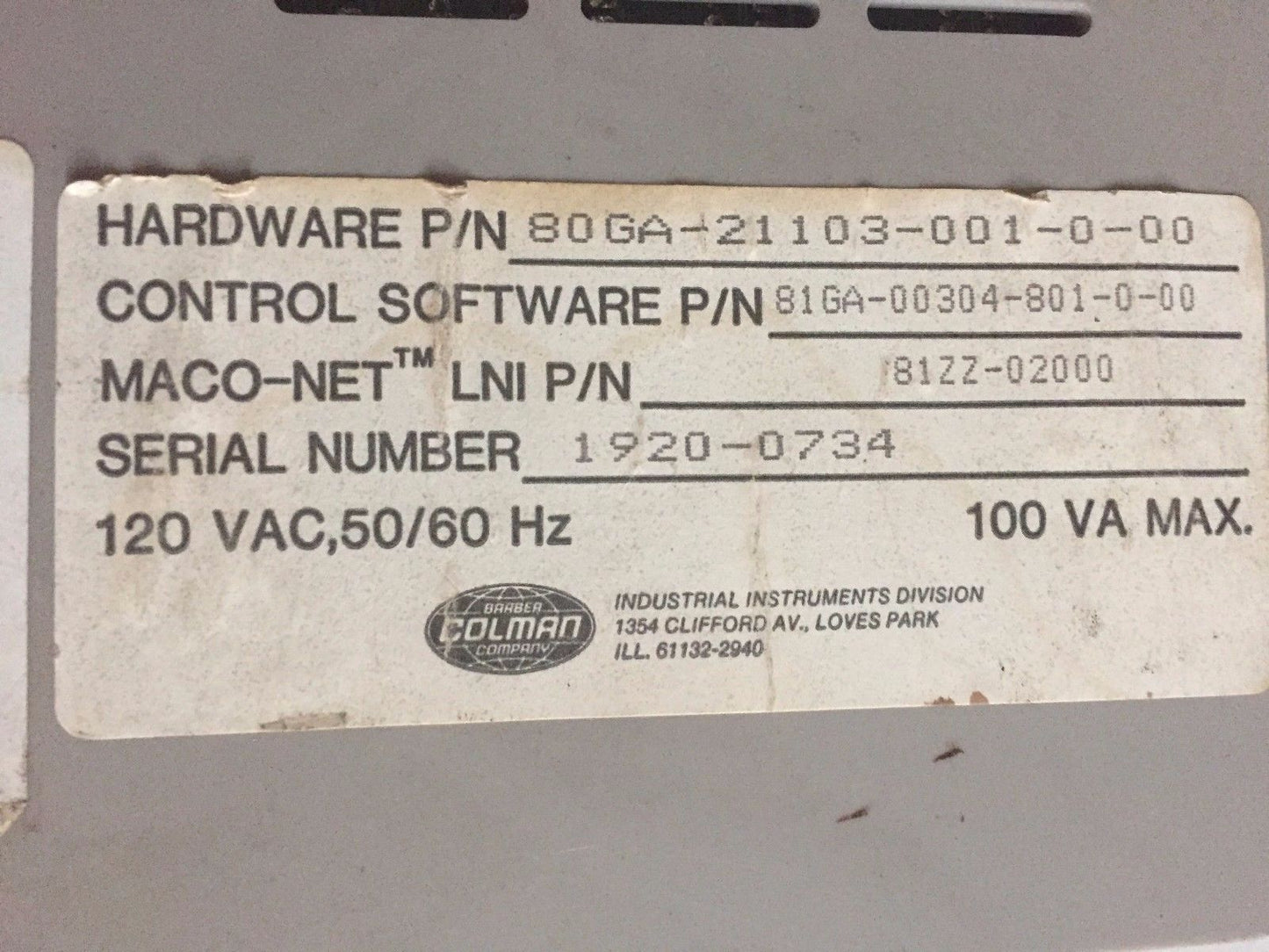 Barber Colman 80Ga-21103-001-0-00,Maco Pac,Maco 8000 Heat/Cool Module,81Zz,Sm