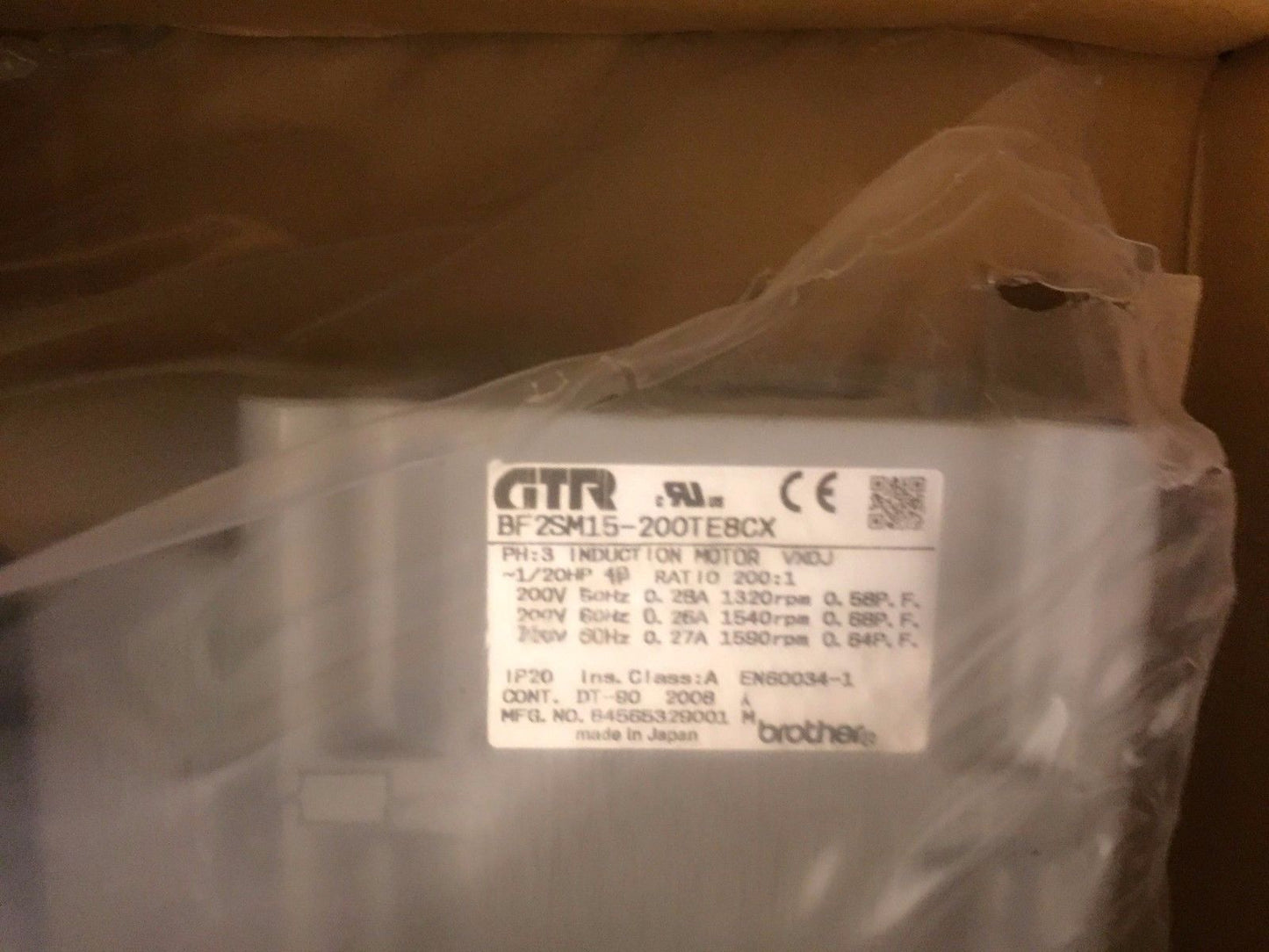 New Brother Bf2sm15-200Te8cx Gtr Gearmotor Induction Motor, 220V, 1/20Hp,Bv