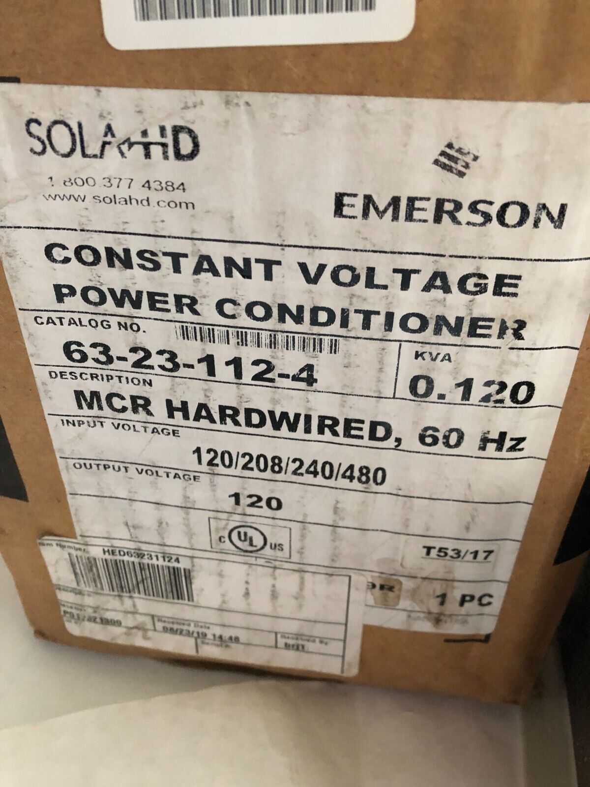 New Emerson Sola Hd 63-23-112-4 Constant Voltage Power Conditioner,63231124,Az
