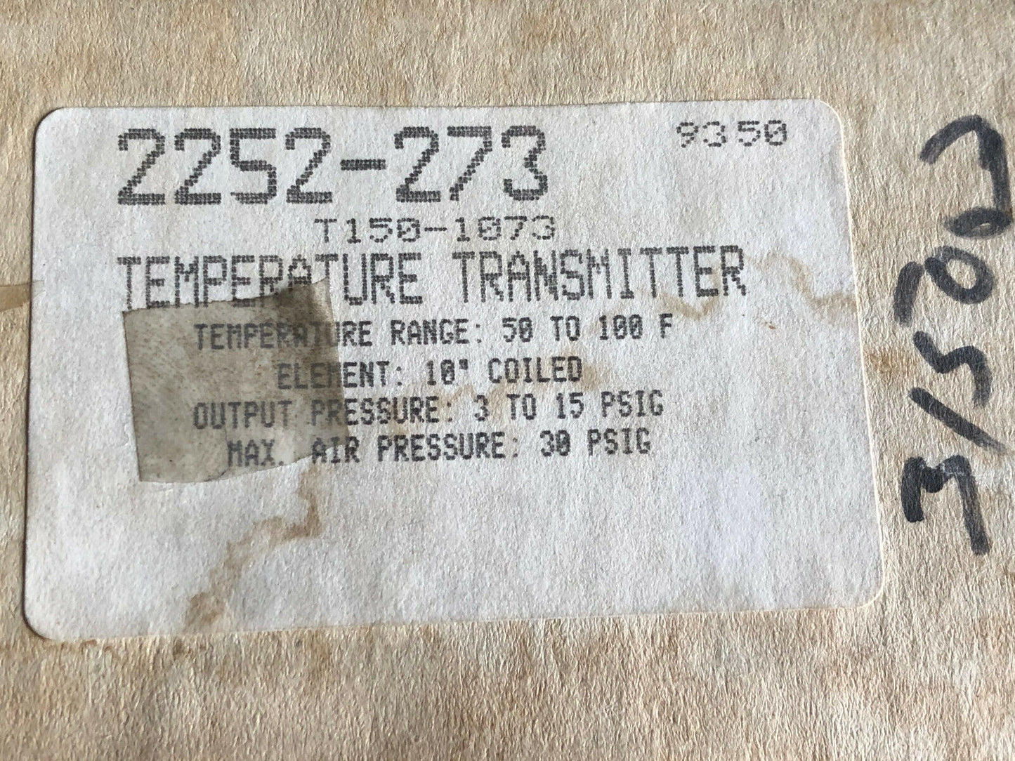 New Robertshaw T150-1073 9351,50-100F Temp.Transmtr,10" Coiled,2252-273,Fb