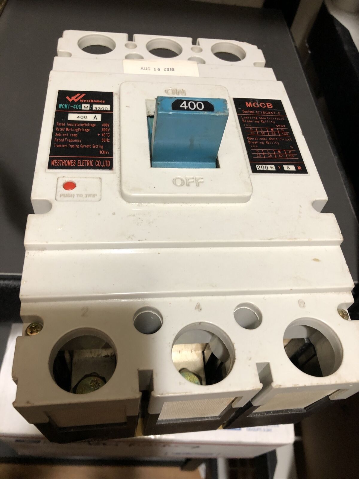 Westhomes Wcm1-400M/3300 Circuit Breaker,3P 400A 800V,Mccb 400A,Bi