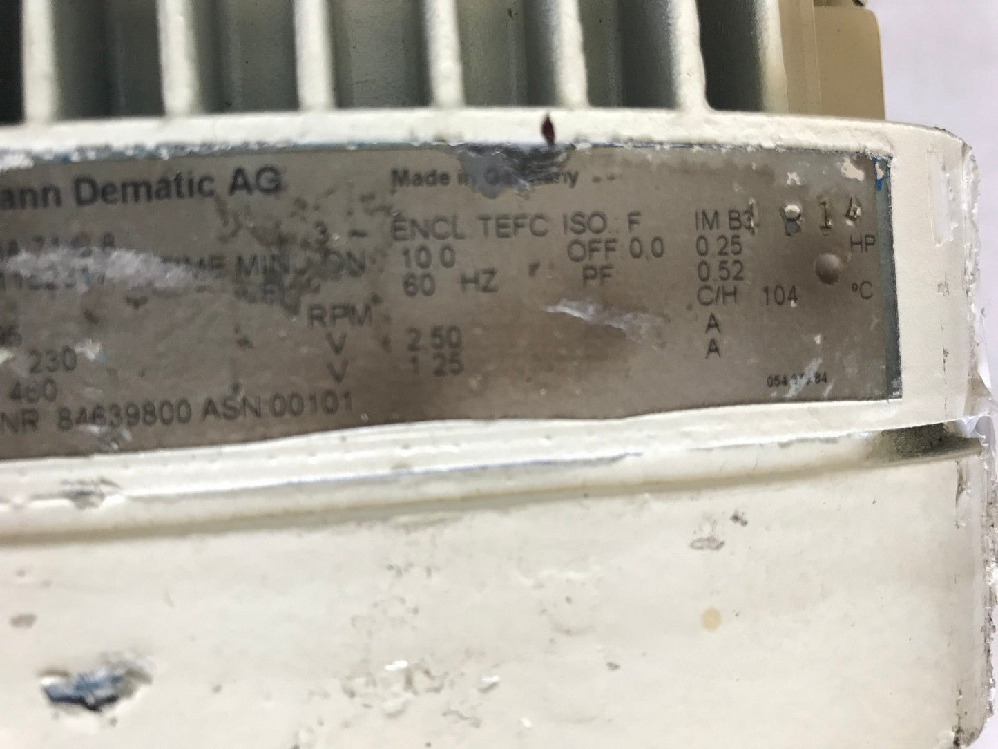 Mannesmann Dematic Ag Kba71b8 Demag Ac Motor,230/460 Vac,1/4 Hp,3Ph,795 Rpm,Ah