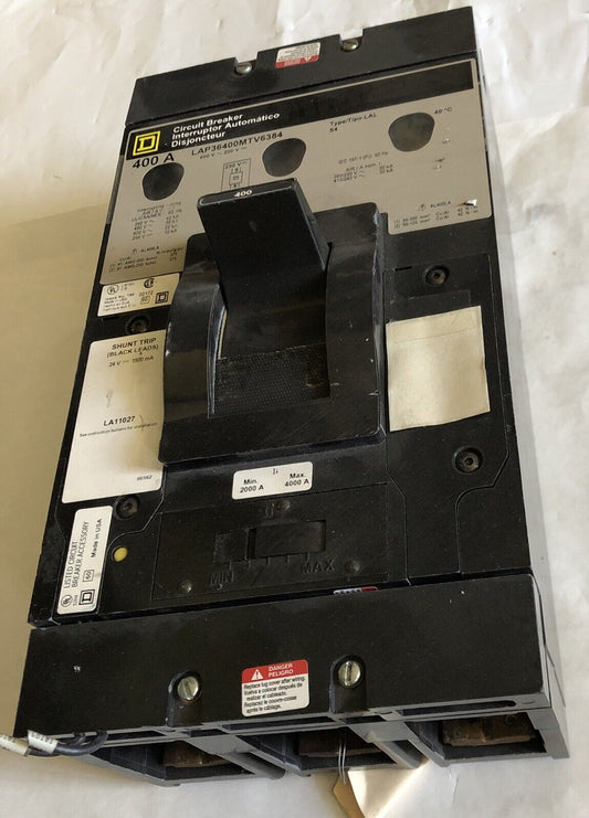 Square D Lap36400mtv6384 Circuit Breaker, 3-Pole, 400A, 600Vac/250Vdc,Co,Ex