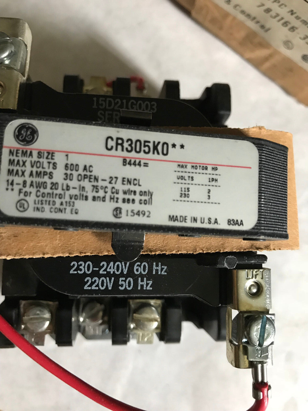 General Electric Cr305ko Starter Cr305k0 1 Ph Max Amps 30 Open-27 Encl Nema1,Ag