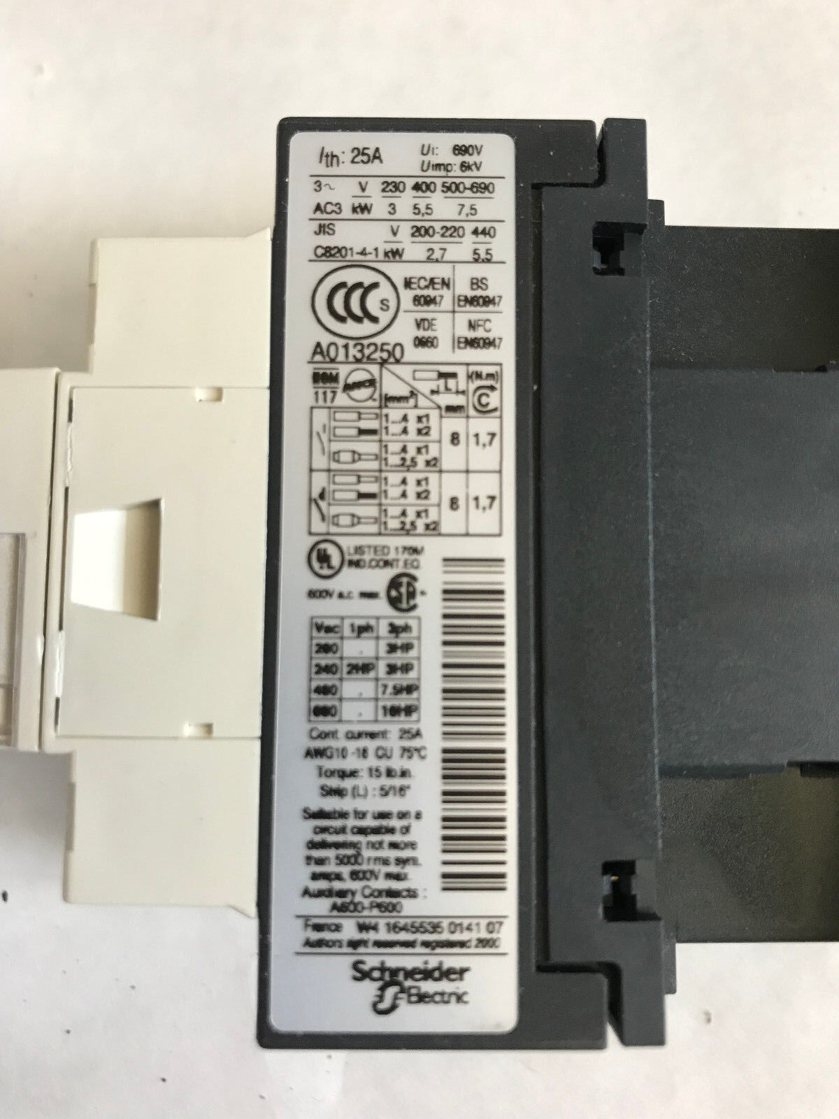 New Telemecanique Lc1-D12q7 Groupe Schneider Lc1d12 380V Q7 Contactor 600Vac,Sr