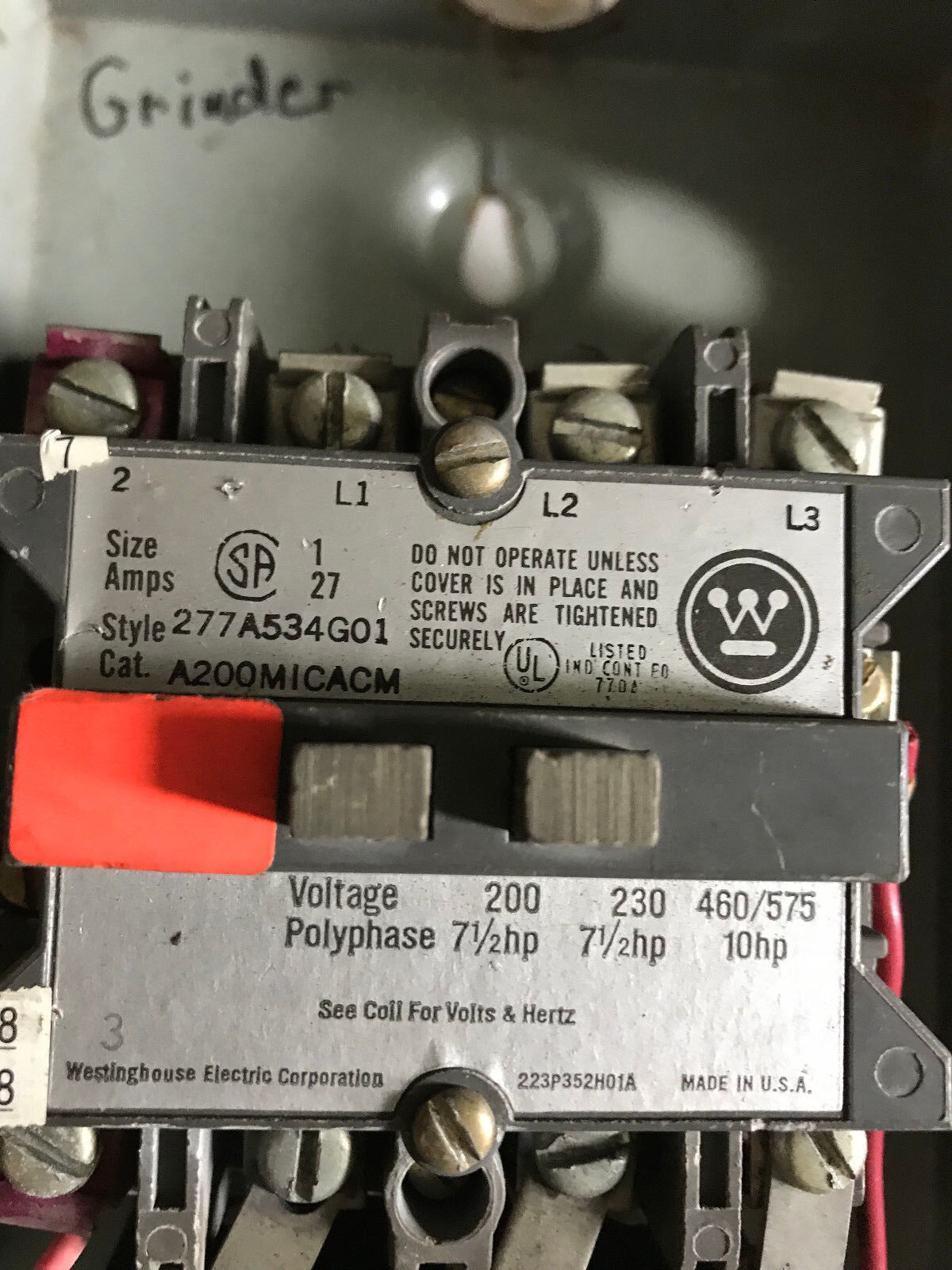 Westinghouse A200micacm 3-Pole 277A534g01 Magnetic Motor Starter 27Amps,Ag