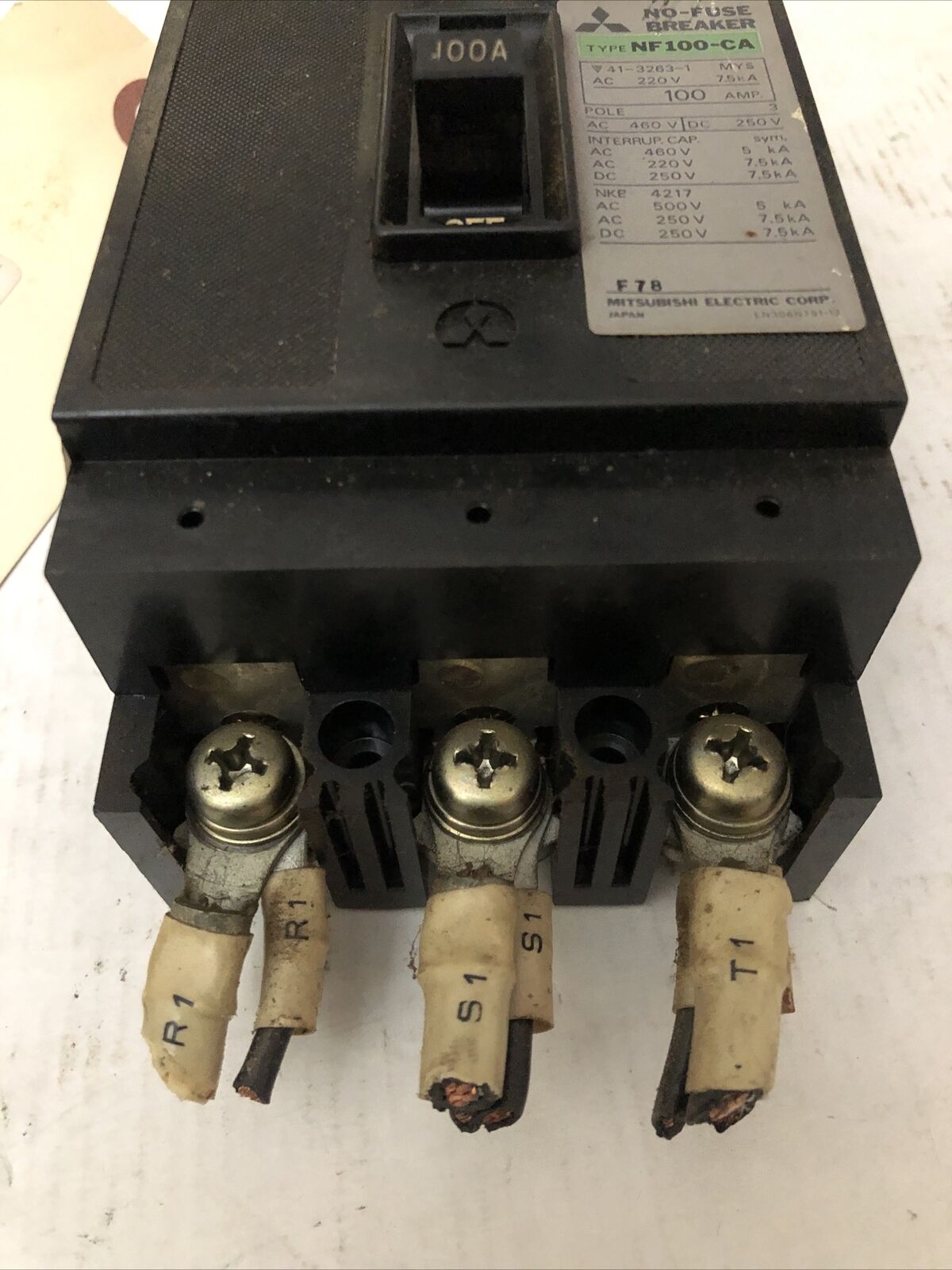 Mitsubishi Nf100-Ca 3 Pole, 250Vdc/460Vac 100A Circuit Breaker,Ct