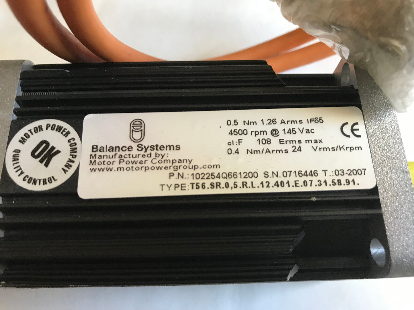 Balance Systems 102254Q661200 Power Motor,T56-Sr-0,5-R-L-12-401-E-07-31-58-91,Et