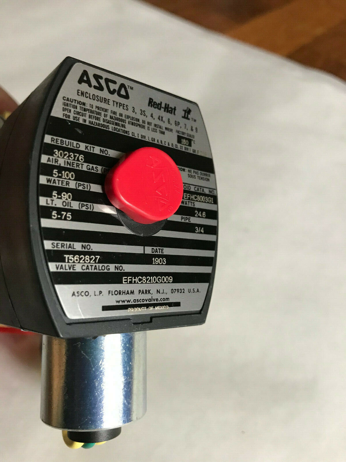 New Asco Efhc8210g009,302376 Solenoid Valve Mx140 250Vdc Red Hat Control 3/4",Aw