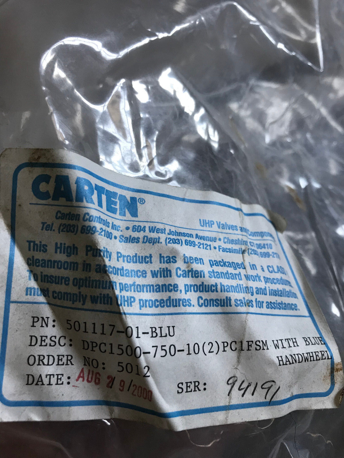Carten 501117-01-Blu Cross-Duplex V60016 Diaphragm Valve 448784,375 Duplex,Sr