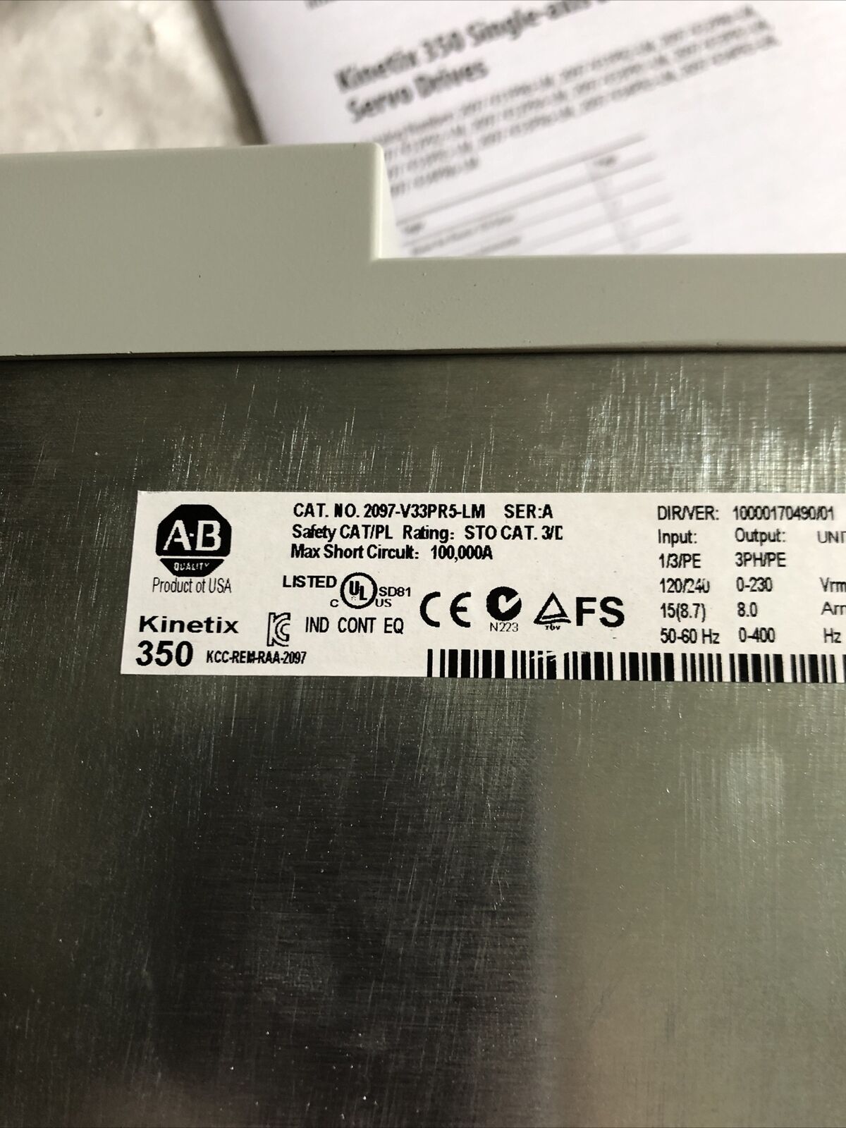 Allen Bradley 2097-V33pr5-Lm Ser:A,Kinetix 350,Sc