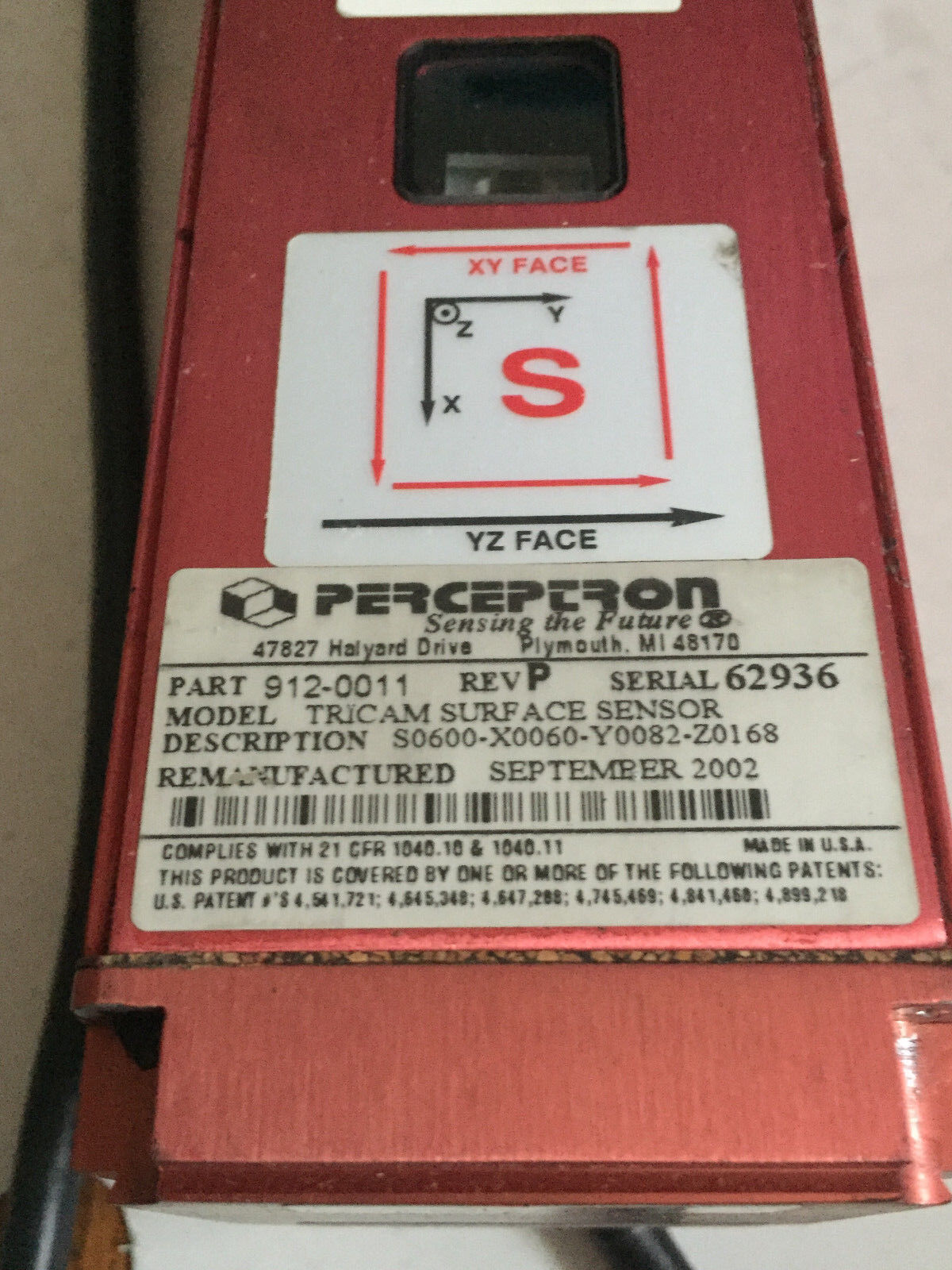 Perceptron 912-0011, S0600-X0060-Y0082-Z0168,Tricam Surface Sensor,Ec,Ed,Bw