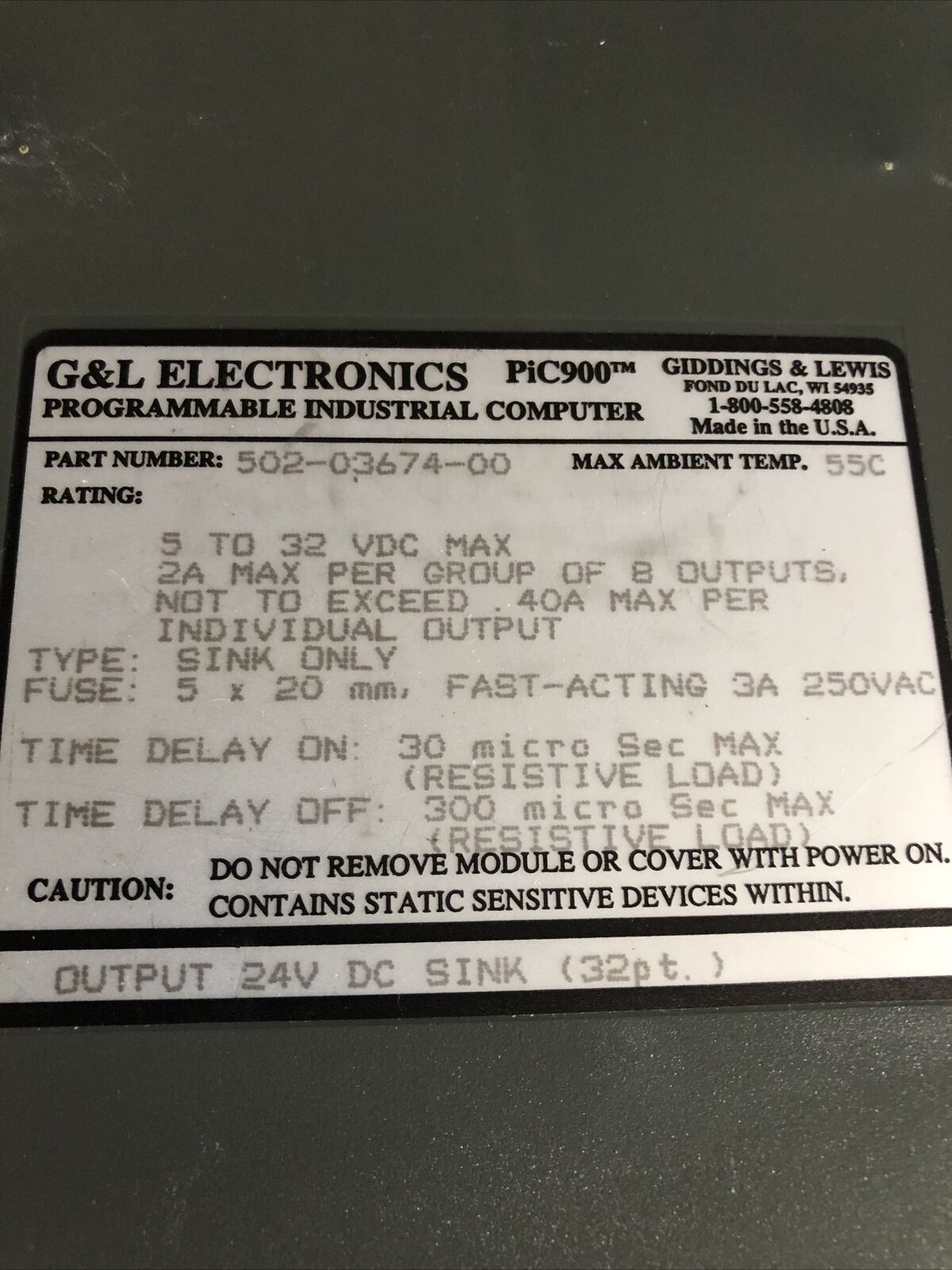 Giddings & Lewis  502-03674-00 G&L Electronics Output 24Vdc 32Pt,Bc
