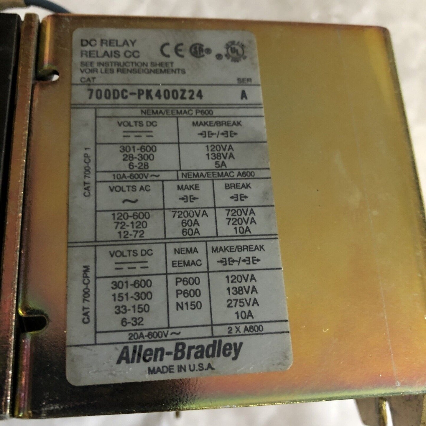 Lot 2 Allen Bradley 700Dc-Pk400z24 A,700Dc Control Relay 24V Coil Type Pk, Eb
