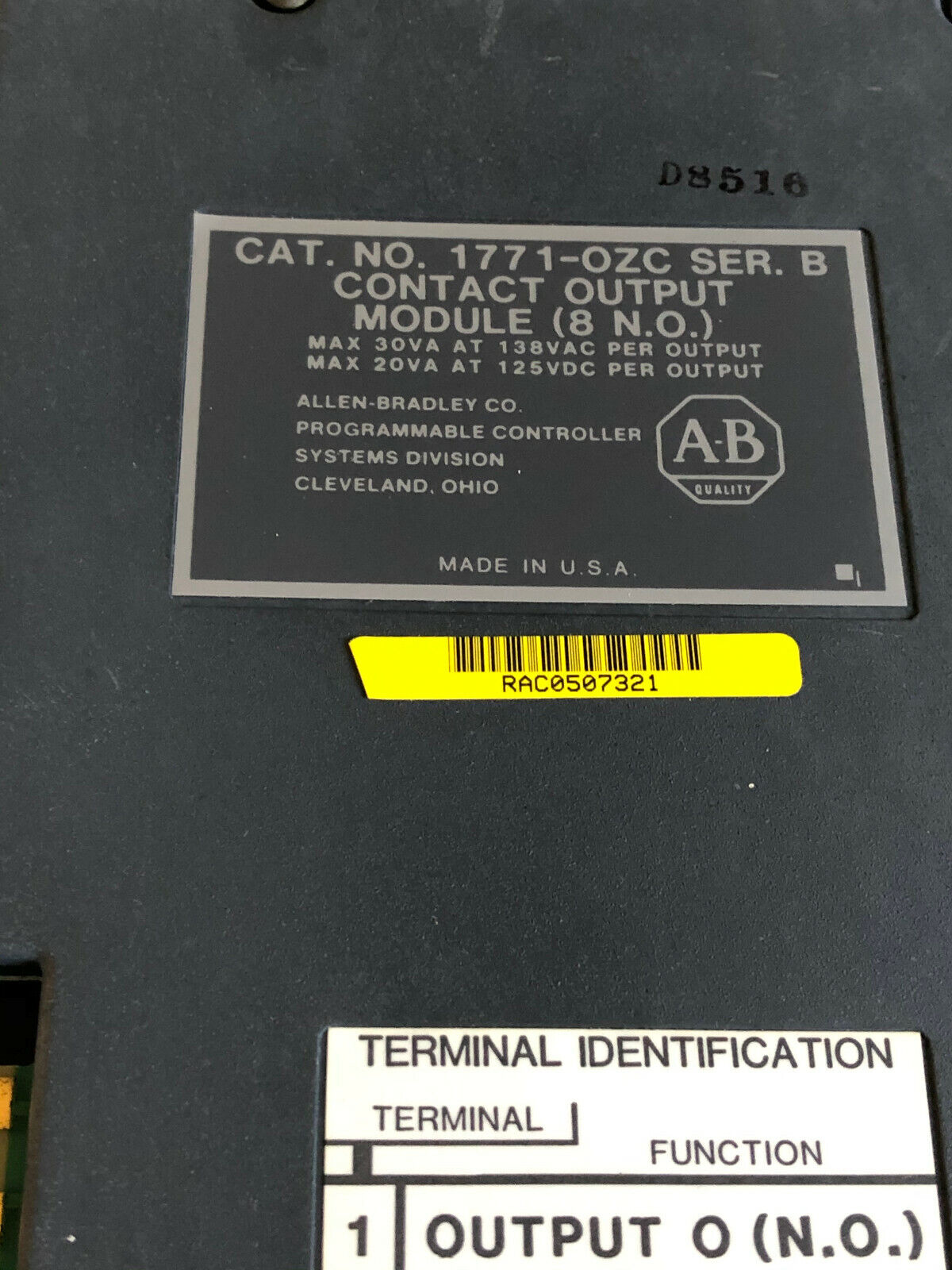 Allen Bradley Cat 1771-Ozc,1771-0Zc,120V Ser.B Contact Output Module (8 N.O.),Ew