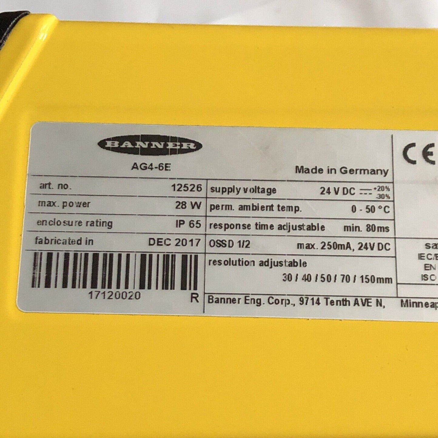 New Banner Ag4-6E Laser Scanner 12526,Ei