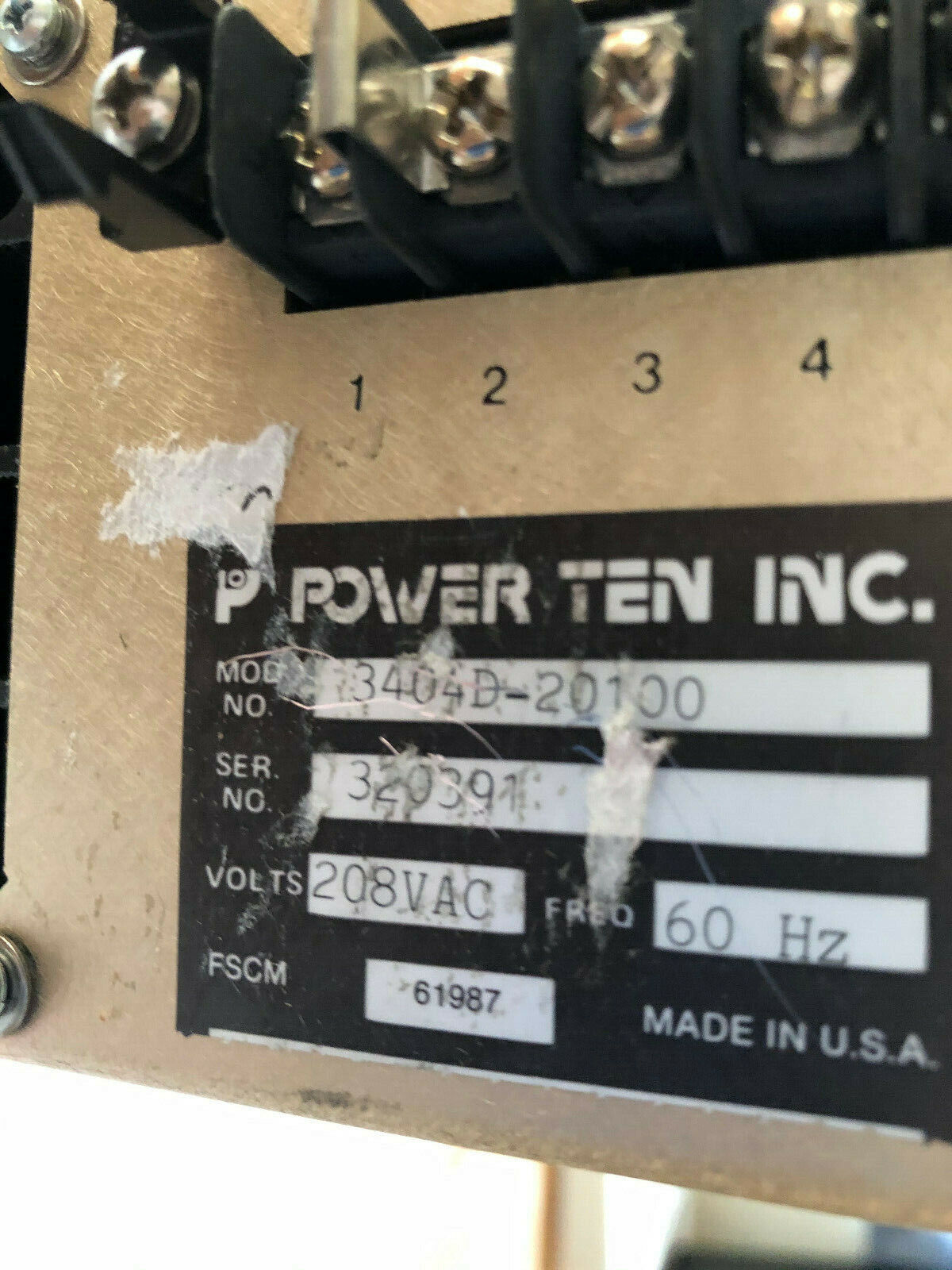 Power Ten 3404D-20100 Power Supply 208Vac,Aehr Test Systems,Be
