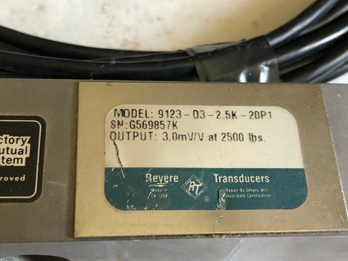 Revere 9123-D3-2.5K-20P1 Transducer,Load Cell Transducer 3.0Mv/V At 2500 Ibs,Ar