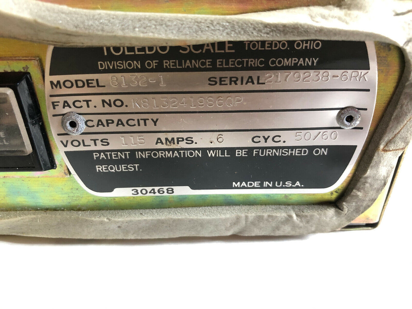 Mettler Toledo Scale 8132-1,K813241986qp Indicator 6Amp 115V Cy,Bi