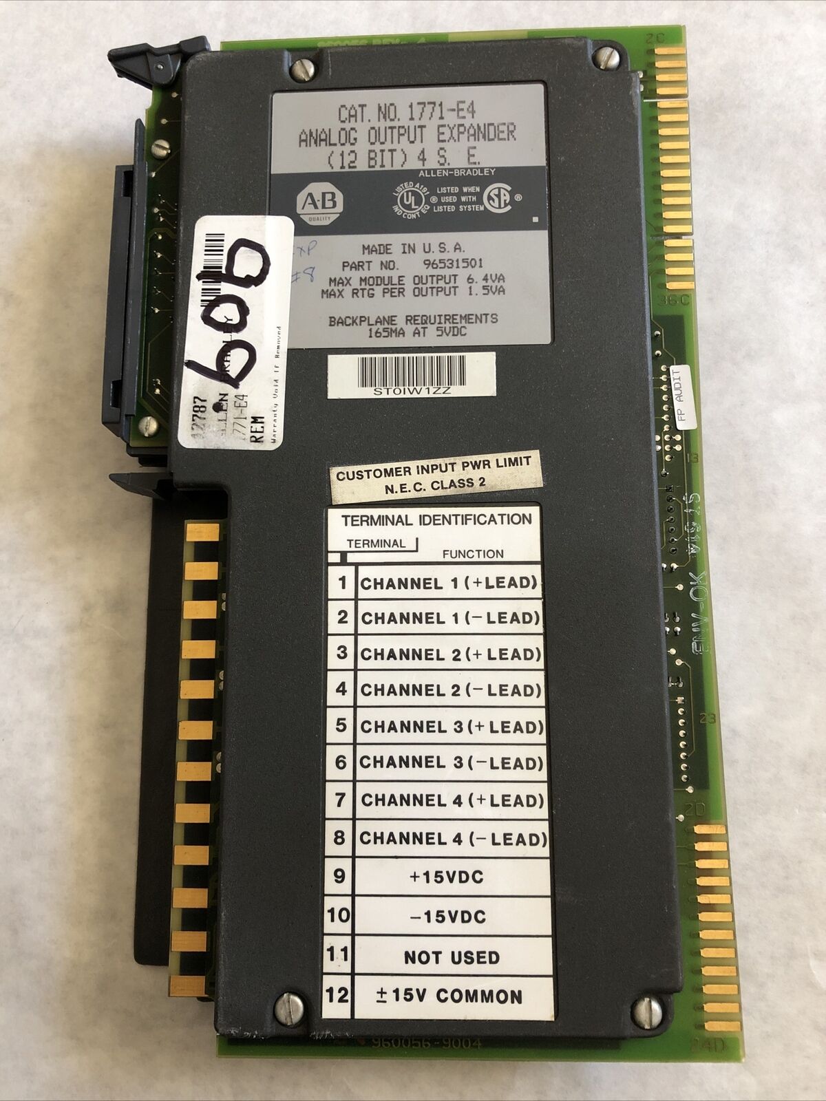 Allen Bradley 1771-E4,12 Bit Analog Output Expander Module A-B 1771-E4,Bf,Fj