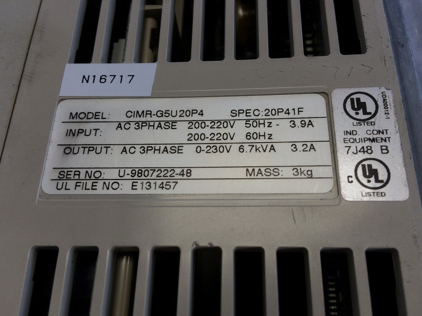Magnetek Cimr-G5u20p4 Ac Drive, 3.9 A, 200-230 Vac, 3-Phase Gpd 515,Ff