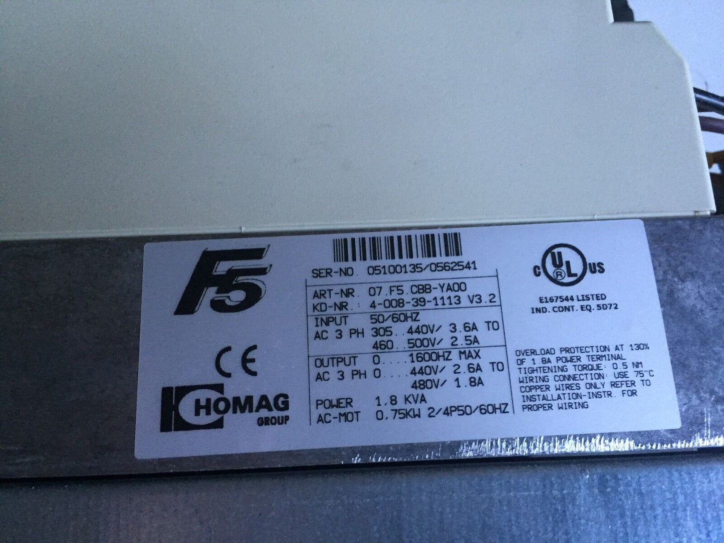 Keb 07.F5.Cbb-Ya00,1.8 Kva,10.E5.T60-A071 Combiver Drive,3Ph,305-500V,Ea