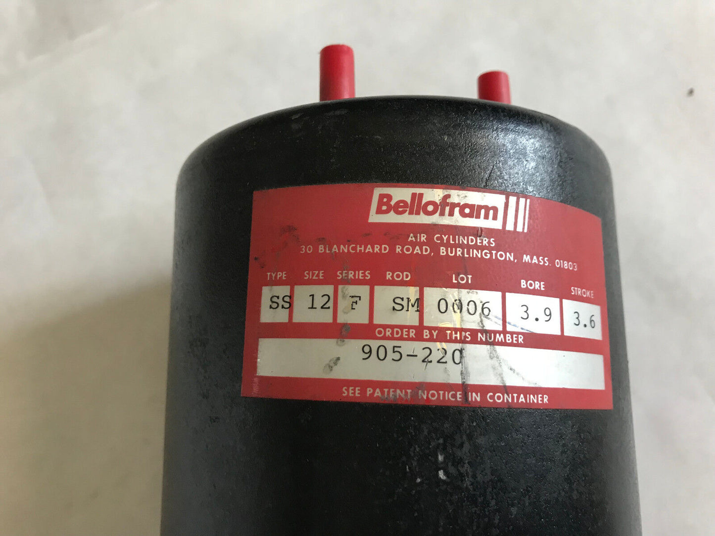 Bellofram 905-220 Pneumatic Air Cylinder 3.9" Bore 3.6" Str,Ss 12 F Sm 0006,Ah