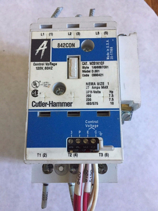 Cutler Hammer W201k1cf Contactor,Cutler Hammer W31 A,30-17966 Size 1, 843Con,Cw