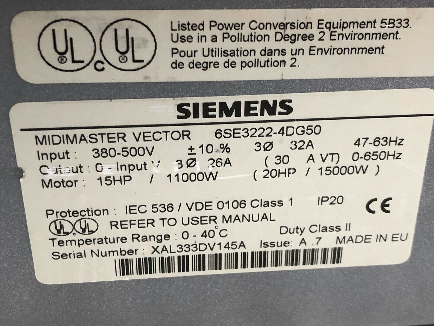 Siemens 6Se3222-4Dg50 Midimaster Vector Drive,Ti