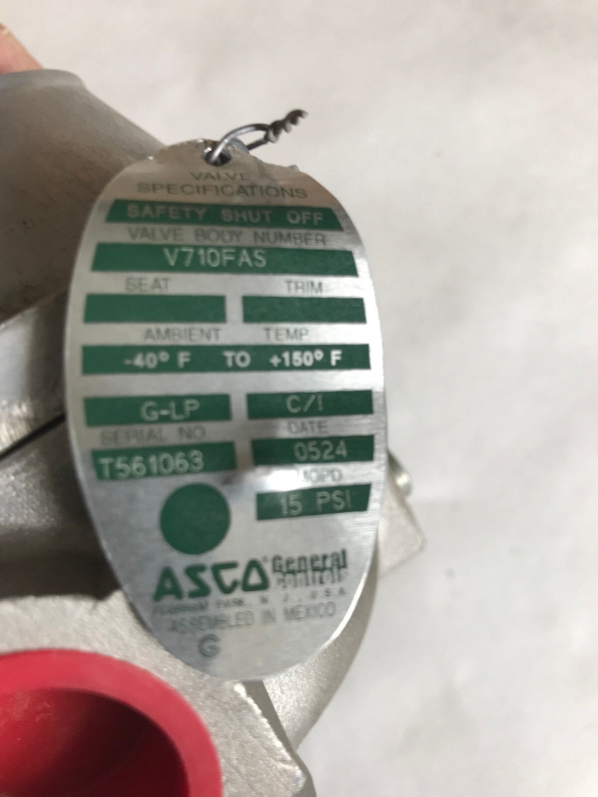 New Asco V710fas Actuator Operated Gas Valve, 1" Npt, 15 Psi,Et