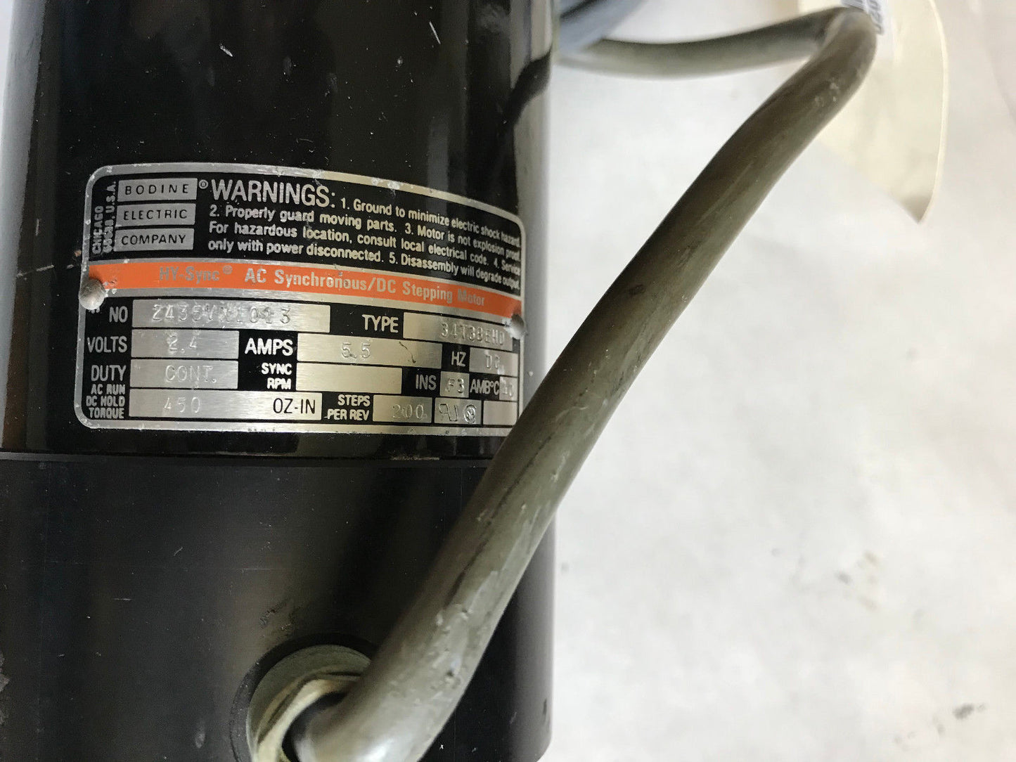 Bodine Electric 2435Vx1013 Hy-Synchronous/Dc Stepping Motor 2.4V,34T3behd,343,Ad