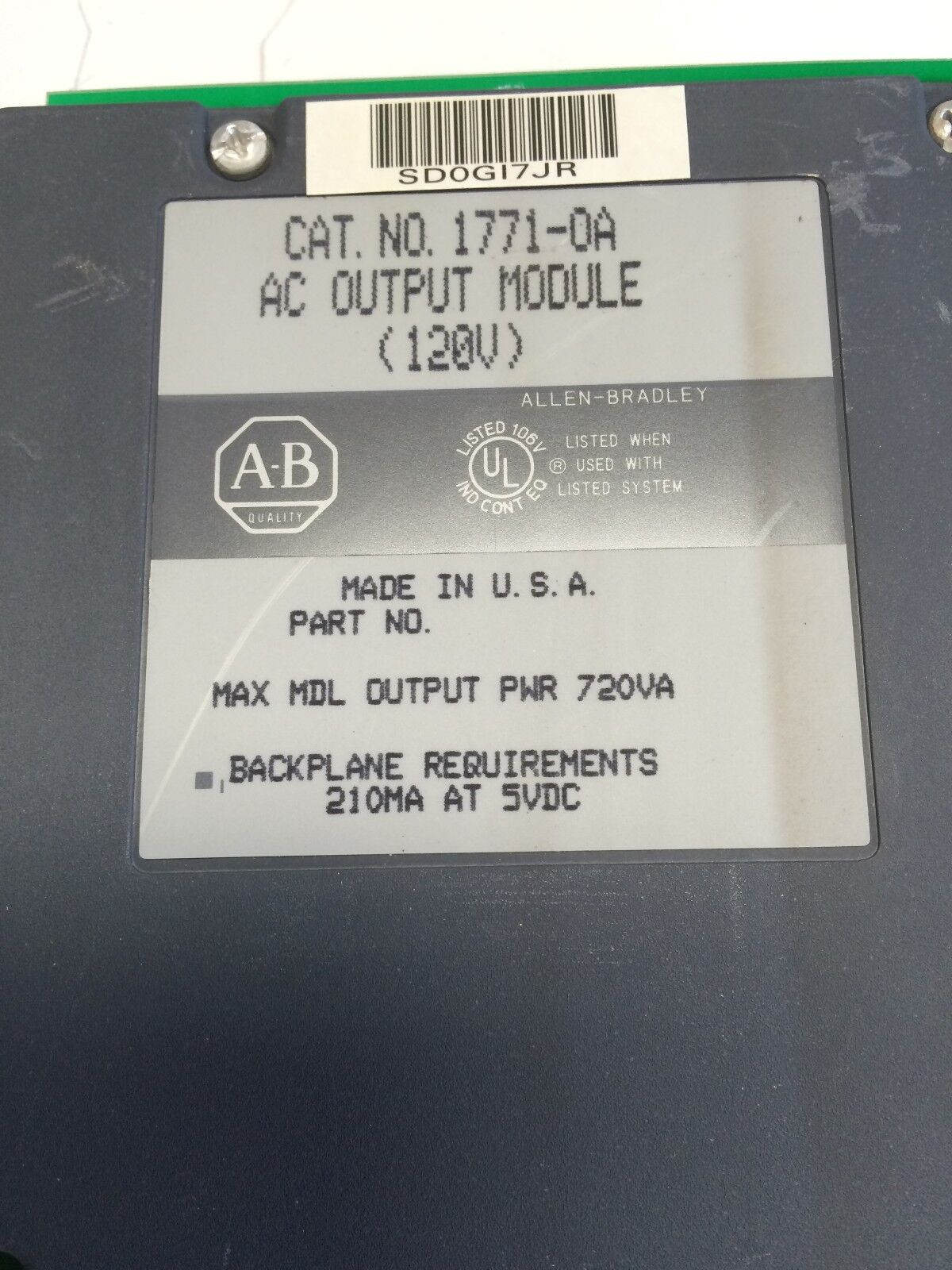 Allen Bradley 1771-Oa Ac Output Module 1771-0A,1771Oa,Ew