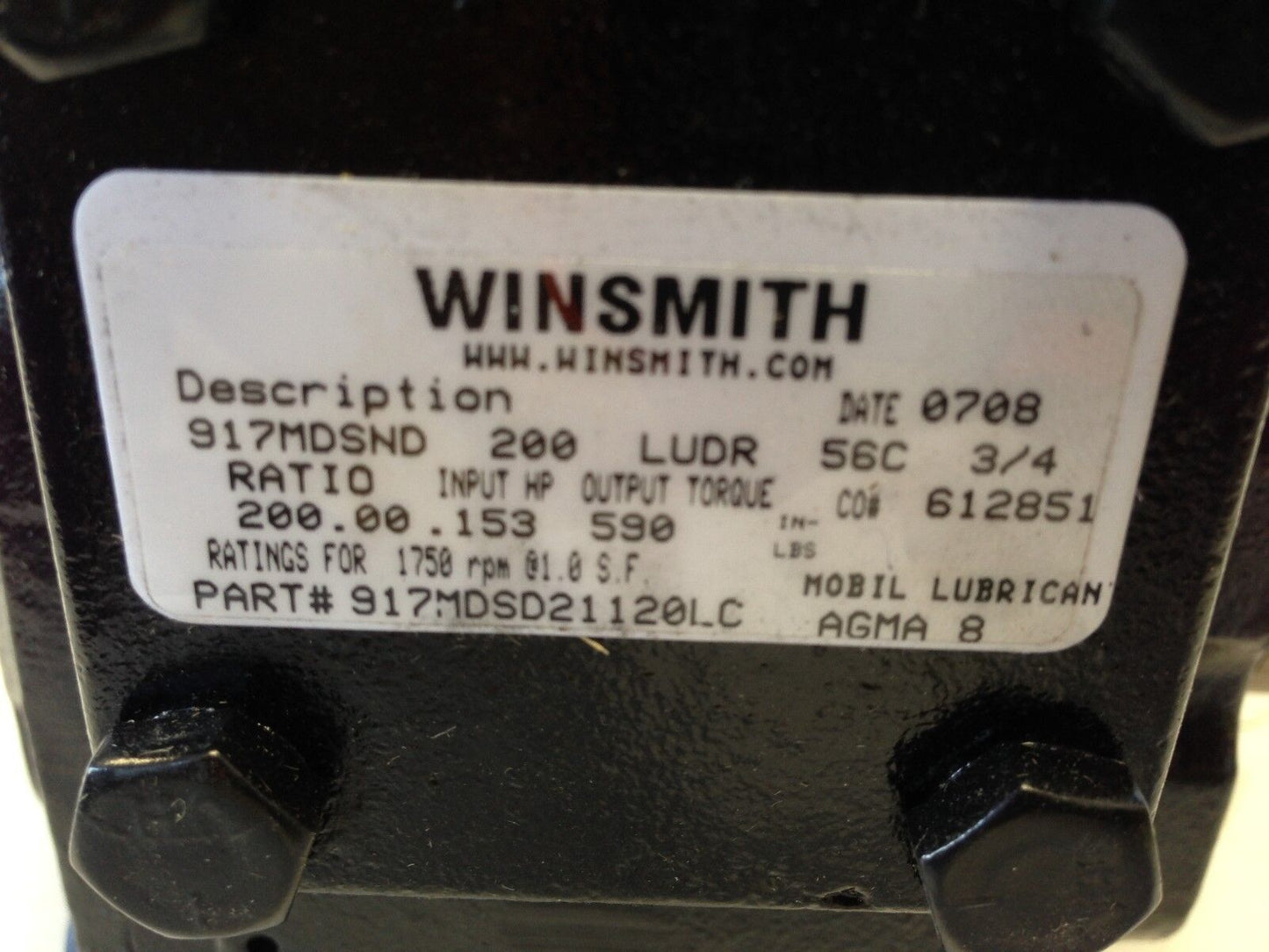 Winsmith 917Mdsnd Gear Speed Reducer,56C Frame,200:1 Ratio, 917Mdsd21120lc,Fb