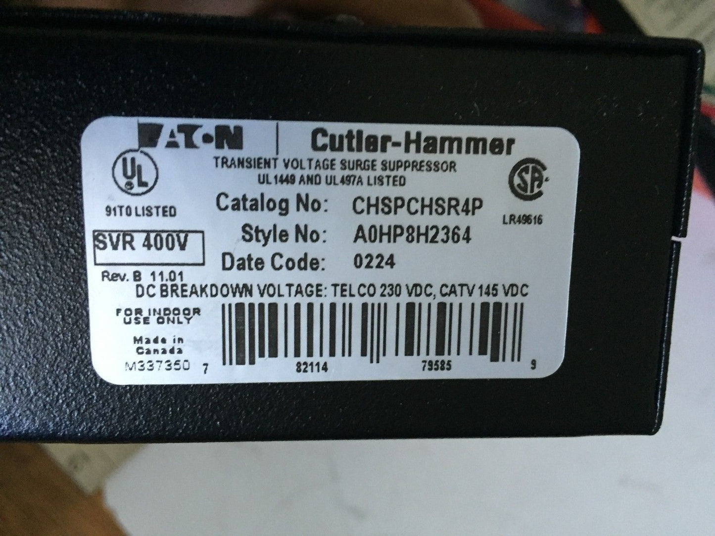 New Eaton Chspchsr4p Cutler-Hammer Chsp 3Way 145/230Vdc 40000Amp/Ph ,Ea