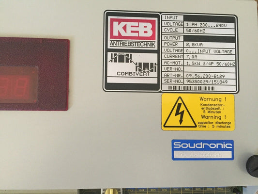 New Keb 09.56.200-B129,2.8Kva Power,7.0A Combivert Inverter Variable Drive,Bi