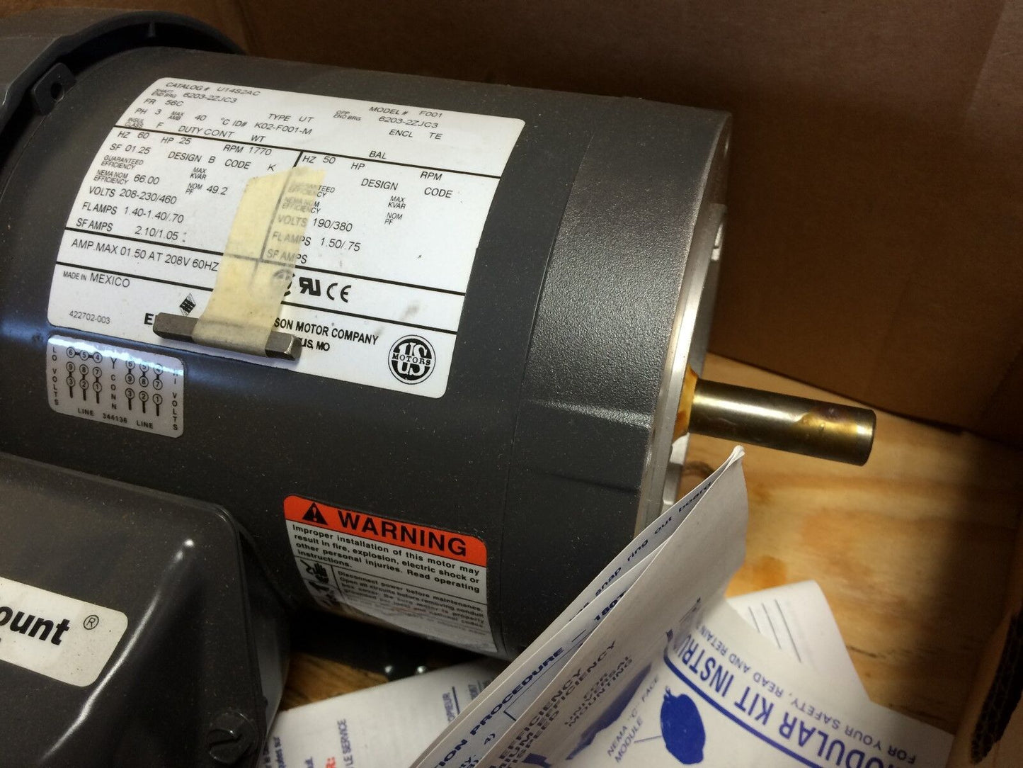 New Emerson U14s2ac F001 Motor, 1770-Rpm,230/460Vac,F001 6203-2Zjc3, .25-Hp,De