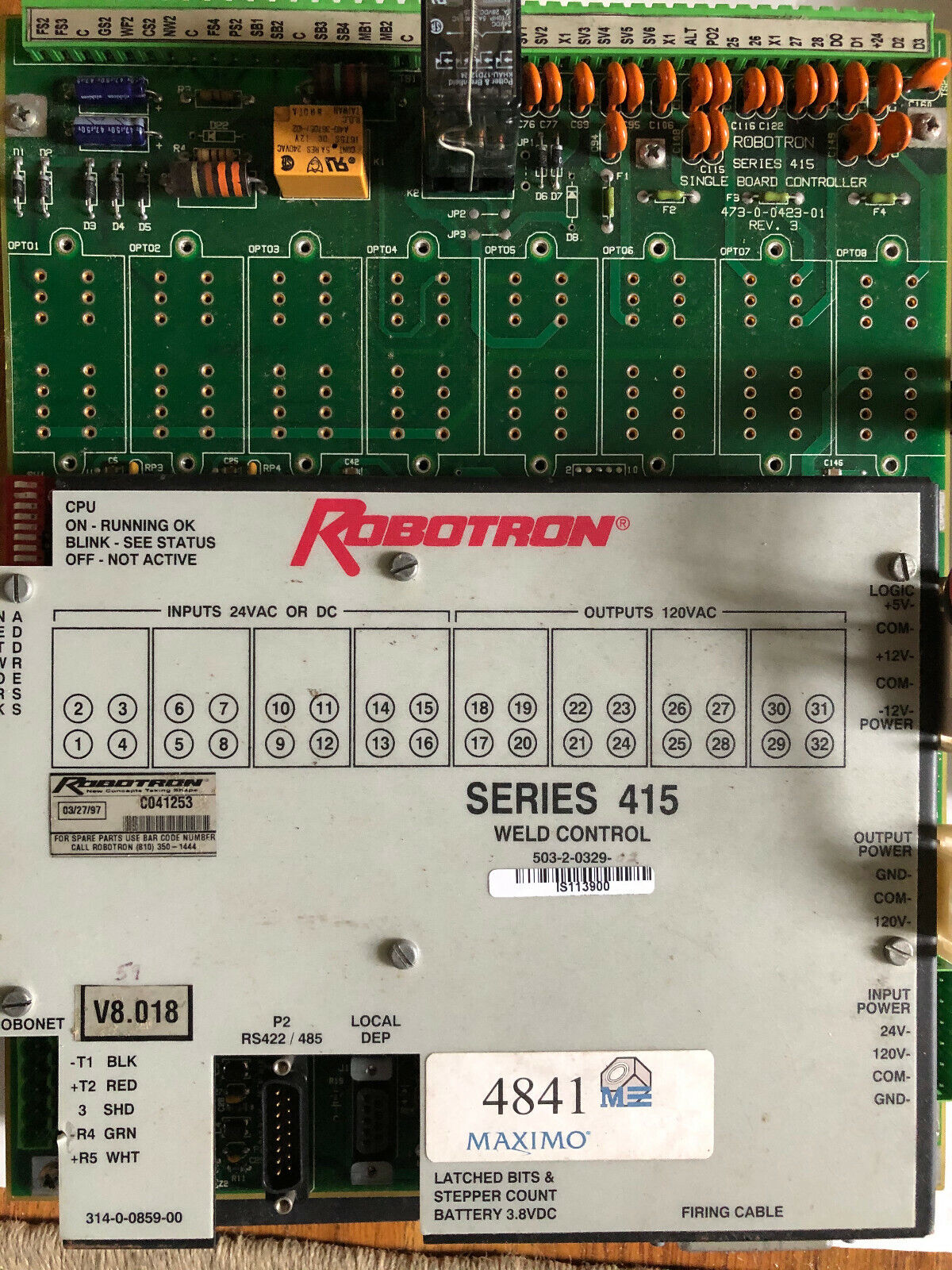 Robotron 503-2-0329 Series 415 Weld Controller 503-2-0329-02 V8.018,473004231,Di