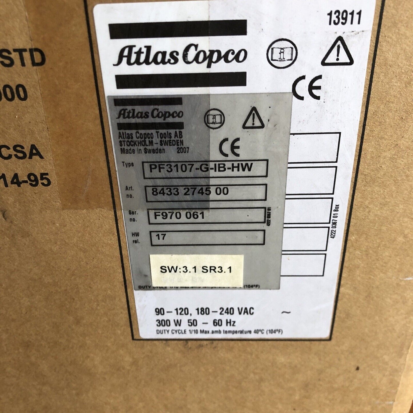 New Atlas Copco 8433 2745 00,Pf3107-G-Ib-Hw Tensor 3-7 Controller ,Ti
