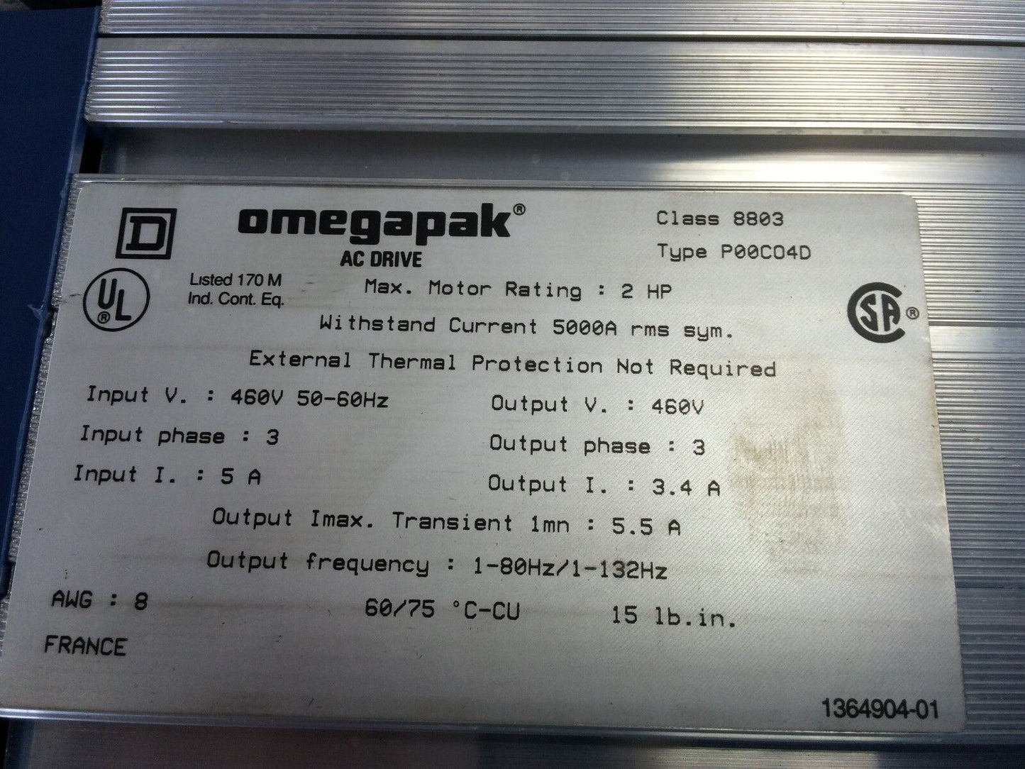 New Square D P00co4d,8803 Drive 2Hp Nema Open Torque 8803-P00c04d Omegapak,Ex