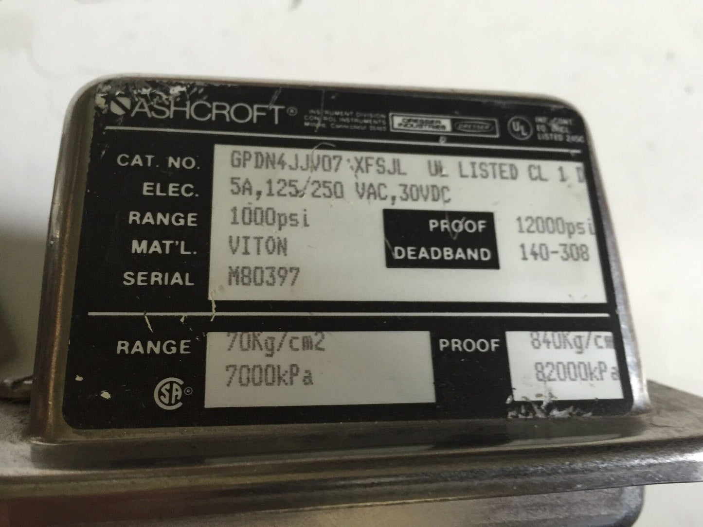 New Ashcroft Gpdn4jjv07 Xfsjl Pressure Control 2 Setpoint 1/2" Female 100,Tg