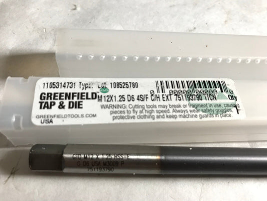 Greenfield Gtd M12 X 1.25 Hss-E 4S/F Metric Coolant Tap,Gtd M12x1.25 Hss-E,Eq