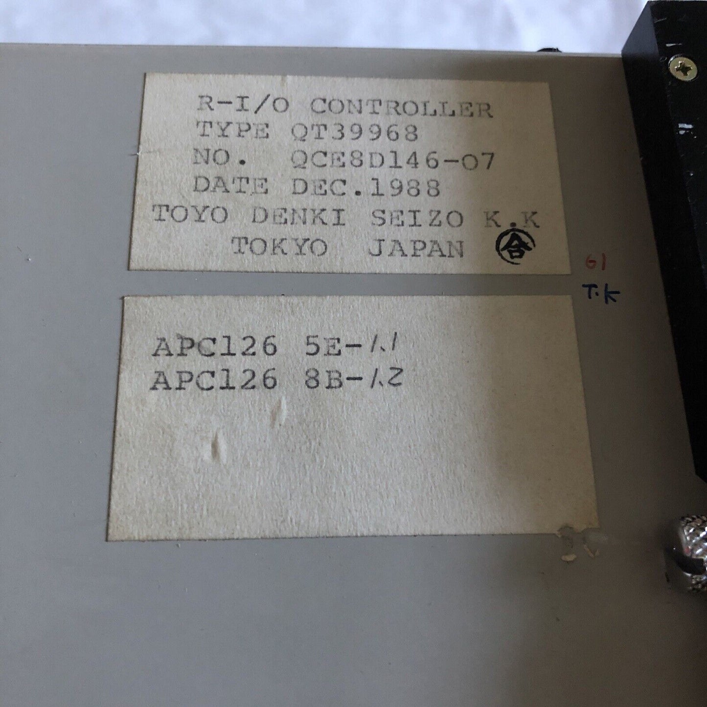 Toyo Denki Qt39968,U-Gpc R-I/O Controller Ri0 Qt39968,H-Gpc,Seizo K,Eb,Bd