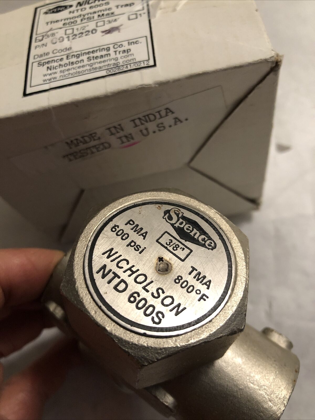 New 3/8 Spence Nyd600s,Nicholson Ntd 600S,6912220 Thermodynamic Steam Trap,Bw