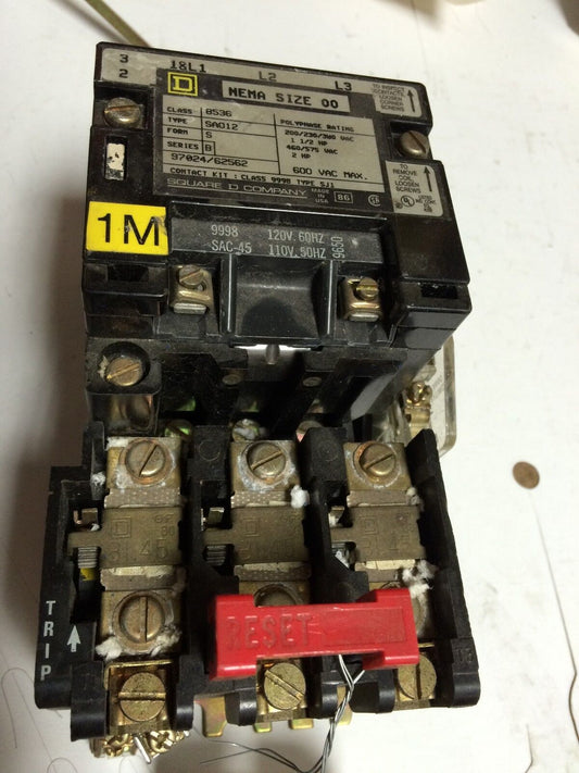 Square D Nema 00 Magnetic Motor Starter Class 8536 Sa012,8536 Sao12 3Ph 120V,Bq